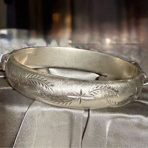 Engraved Silver Bangle Bracelet